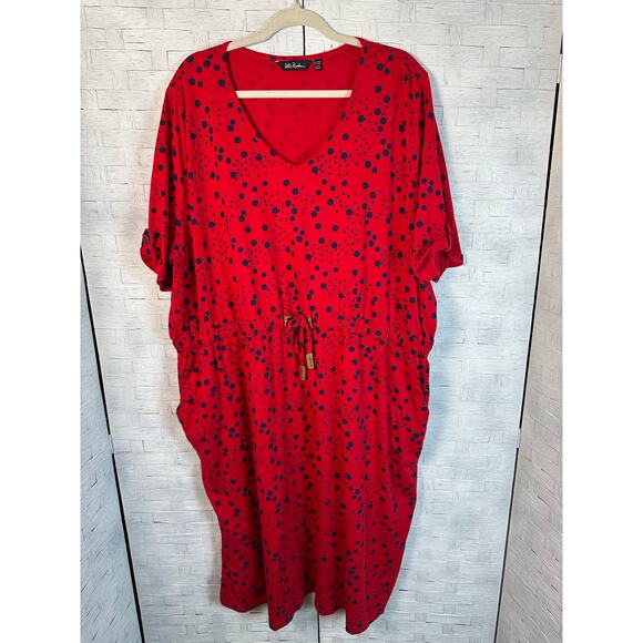 Ulla Popken polkadot Tshirt dress red & blue drawstring waist pockets plus size - Picture 1 of 13